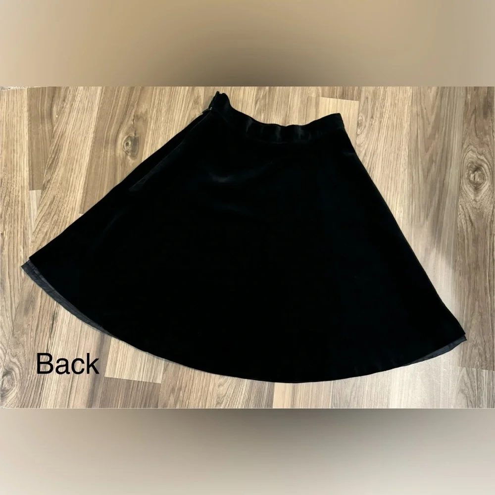 Laura Ashley Velvet Black Vintage Soft Luxe Lined Button Zip Up Midi Skirt 4 - Picture 4 of 11
